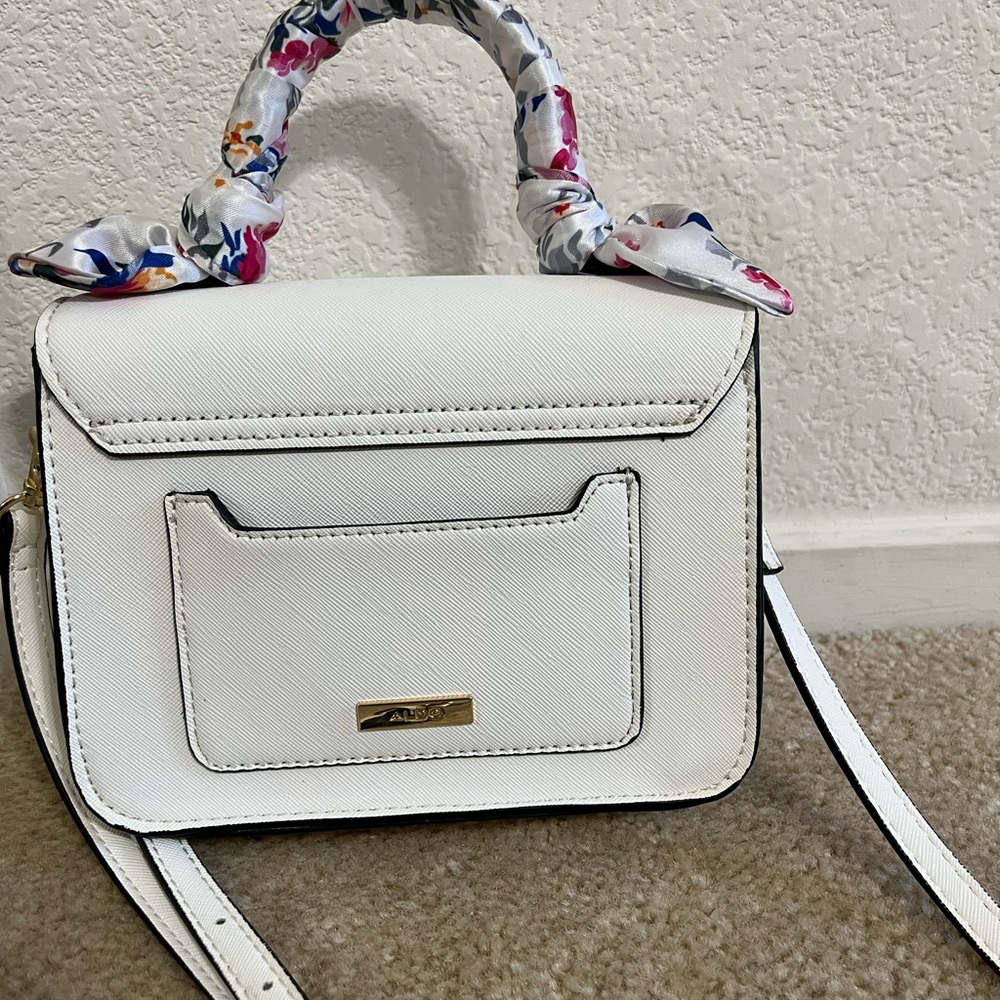 White Aldo Brand Small Women’s Purse - handkerchief covered handle